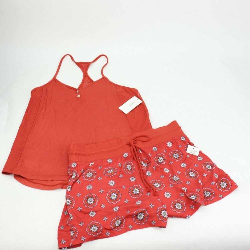Alfani Super Soft Tank Top & Shorts Sleep 2-Piece Pajama Set- Orange Boho Geo, M